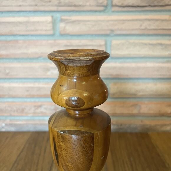 Vintage Hand Turned Mixed Wooden Candle Stick Holders 9” Boho - Picture 3 of 7